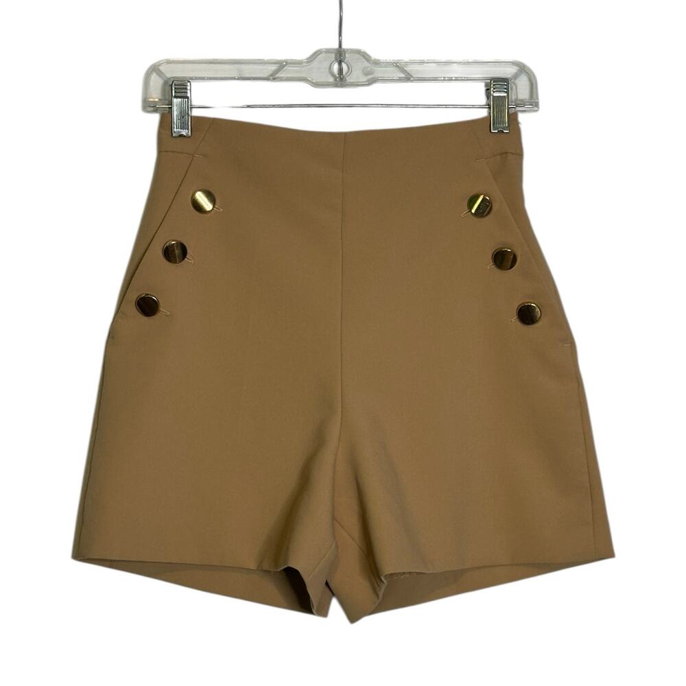 Zara beige high waist doble golden buttons shorts size XS